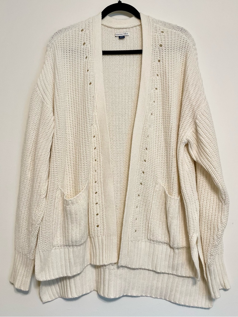 American Eagle Outfitters Cream Open-Front Knit Cardigan
